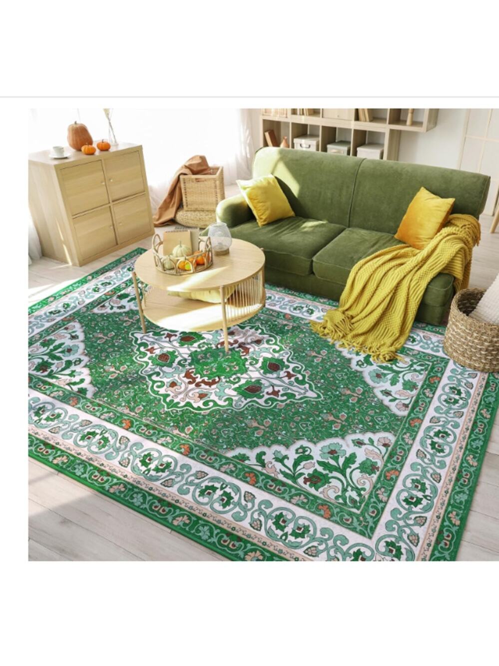 5x8 Area Rugs for Living Room, Machine Washable Low-Pile Carpet, GREEN